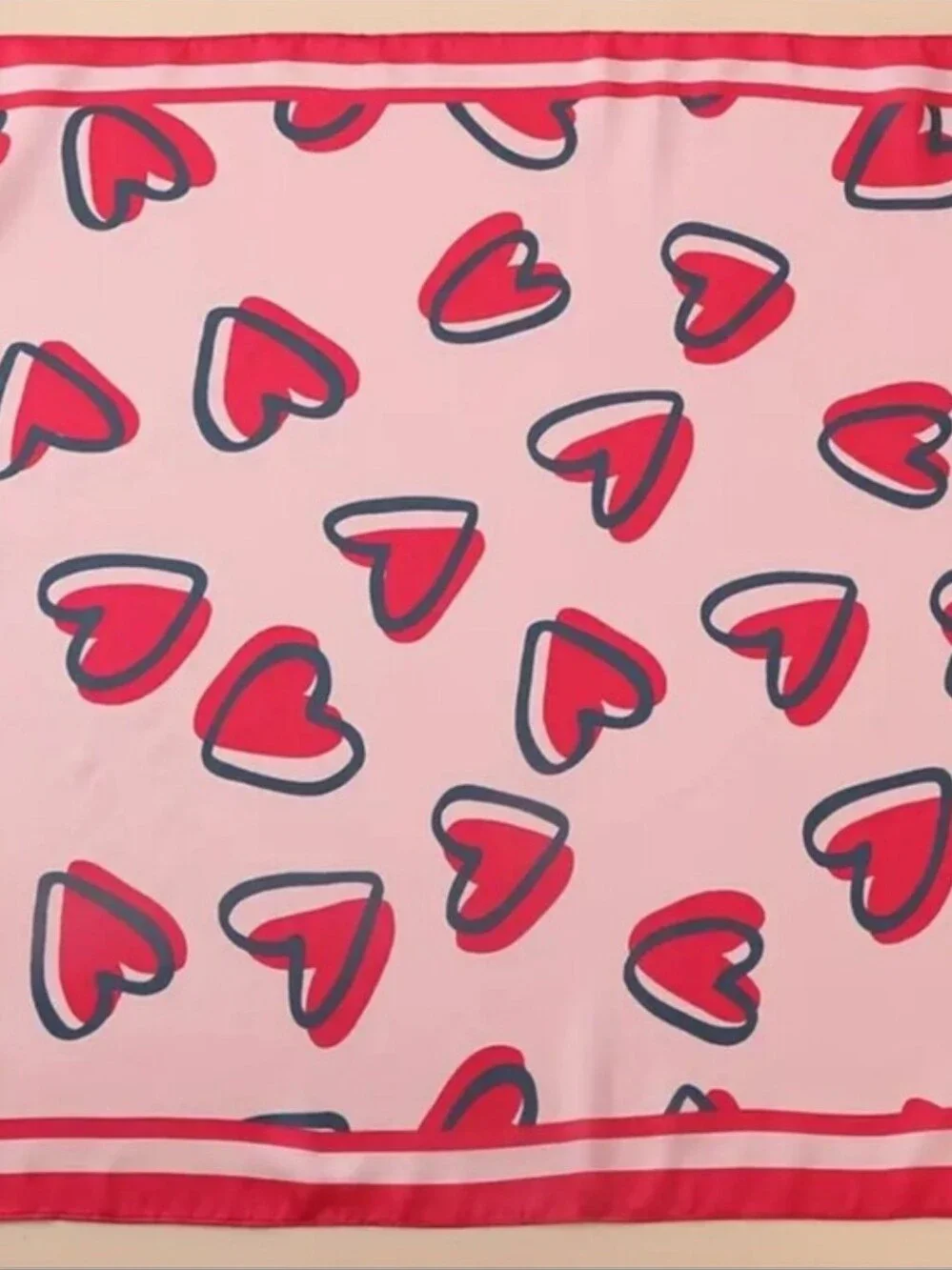 Silk-feel Pink Heart Print Silk Scarf
